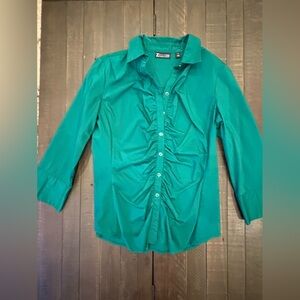 7th Avenue Emerald Green Button Front Blouse | 3/4 Sleeve